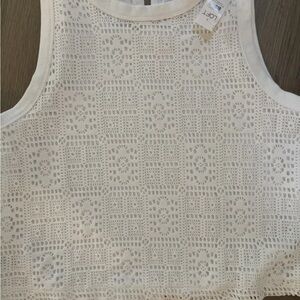 LOFT White crochet Lace Sleeveless Top large NWT